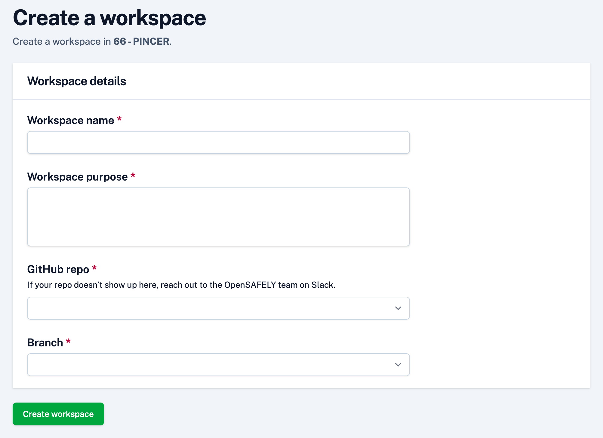 Create a new workspace form
